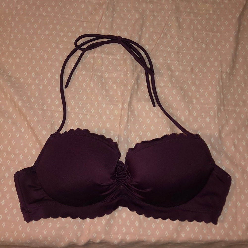maroon victoria secret bikini top 32B scallop trim